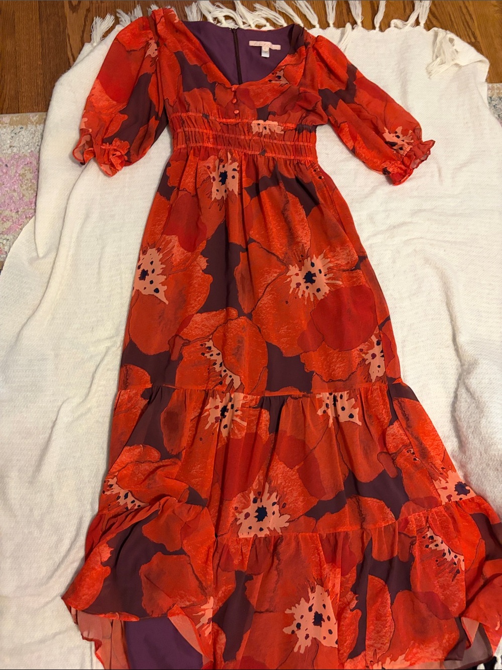 Hutch Red Floral Tiered Midi Dress